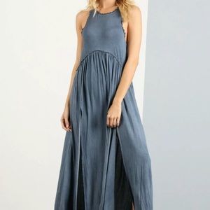 POL slit stonewash maxi dress